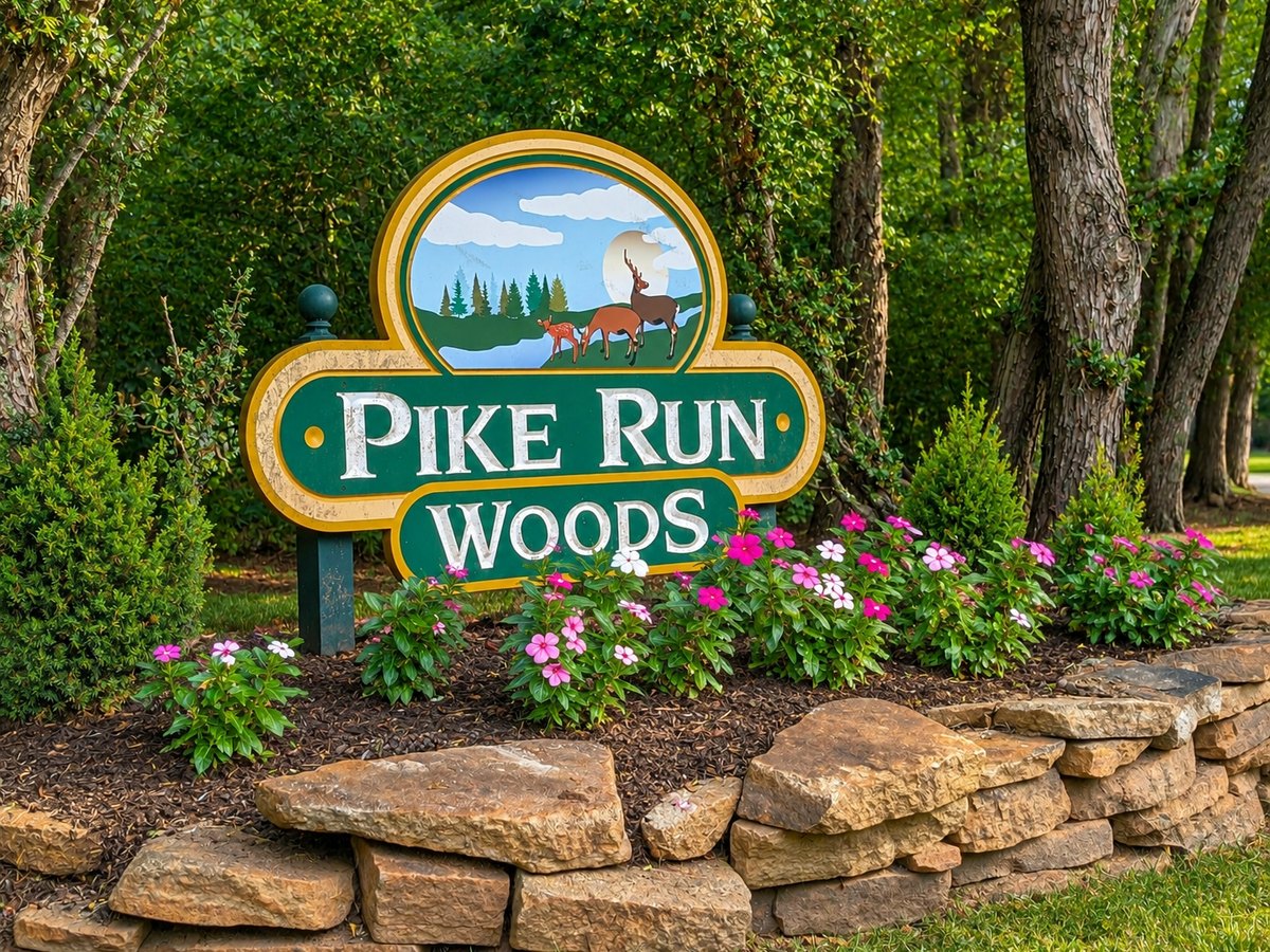 Pike Run Woods neighborhood entrance sign, Montgomery, NJ
