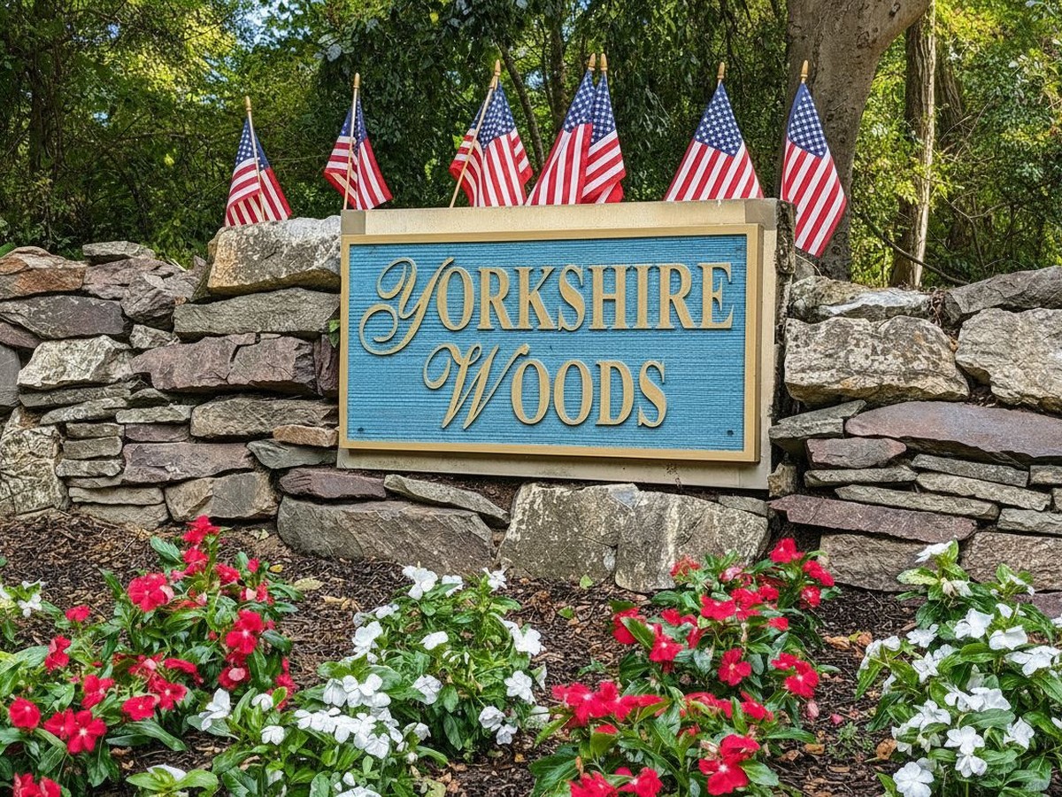 Yorkshire Woods neighborhood entrance sign, Montgomery, NJ